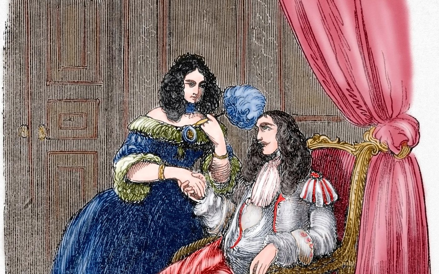 A 19th-century engraving of Louis XIV seated beside his favourite