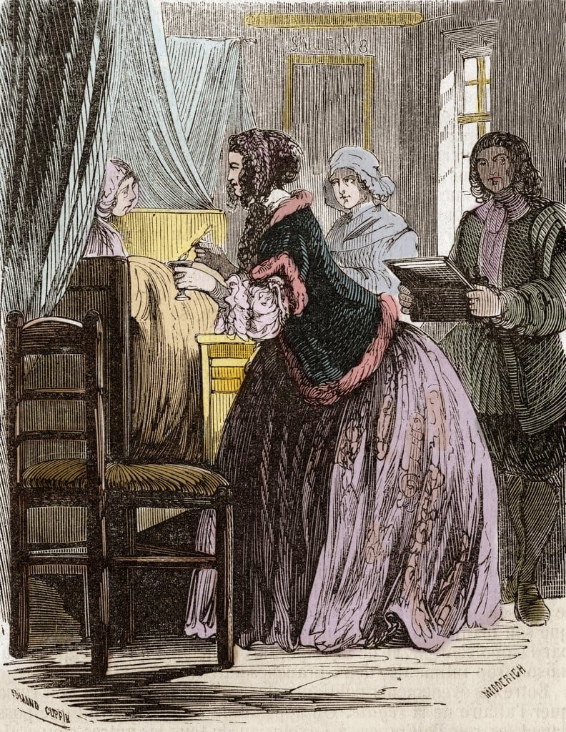 A 19th-century engraving of a goblet offered at a bedside