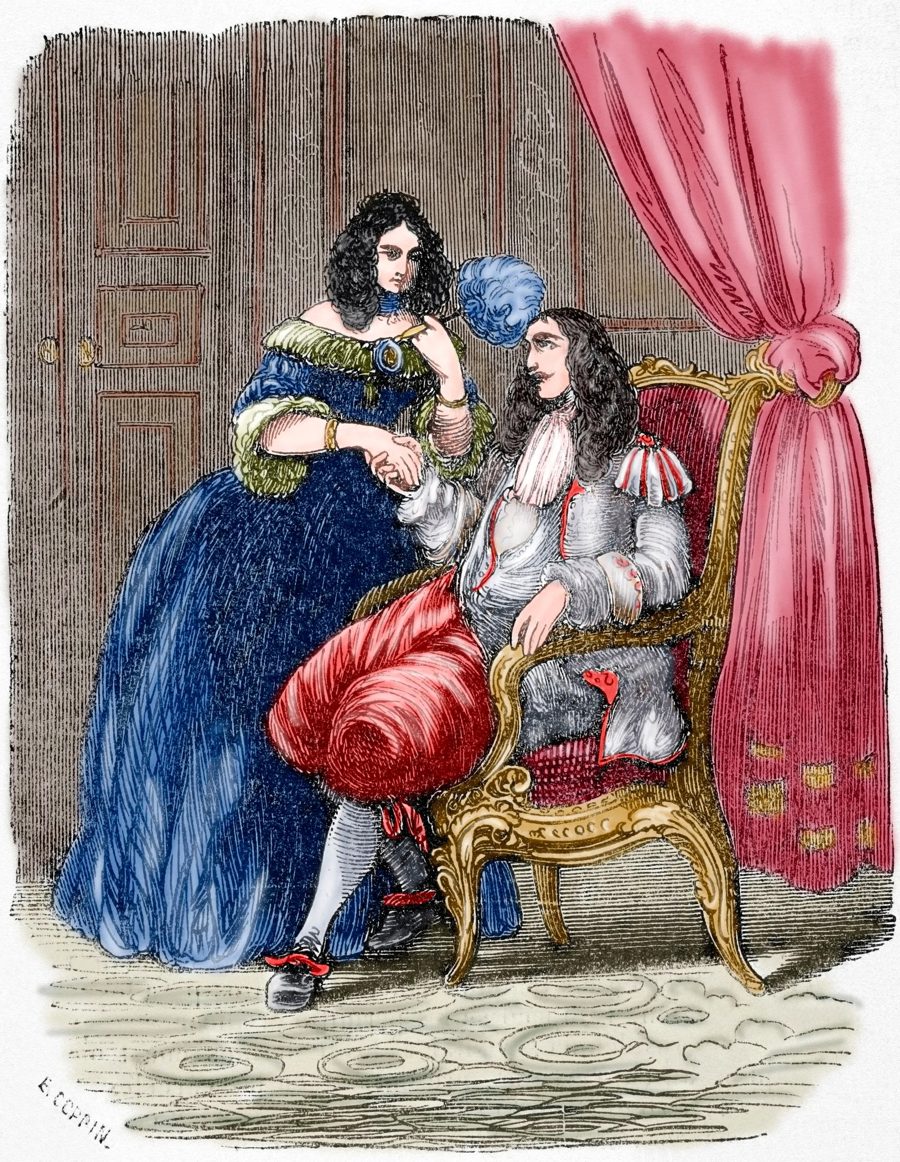 A 19th-century engraving of Louis XIV seated beside his favourite